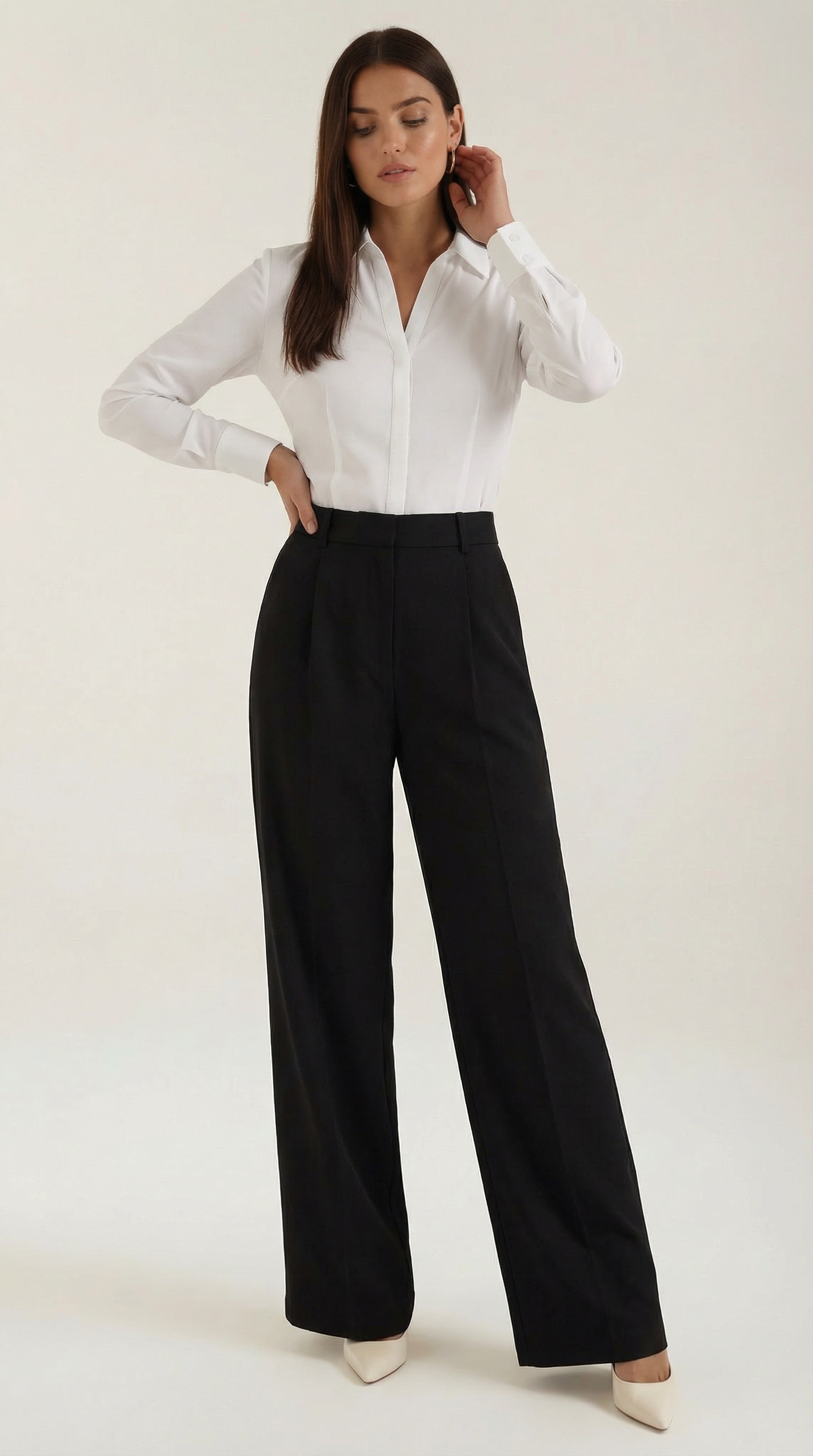 Pantalones Mujer Pierna Ancha Algodón Cintura Alta Pinzas - Mavetta