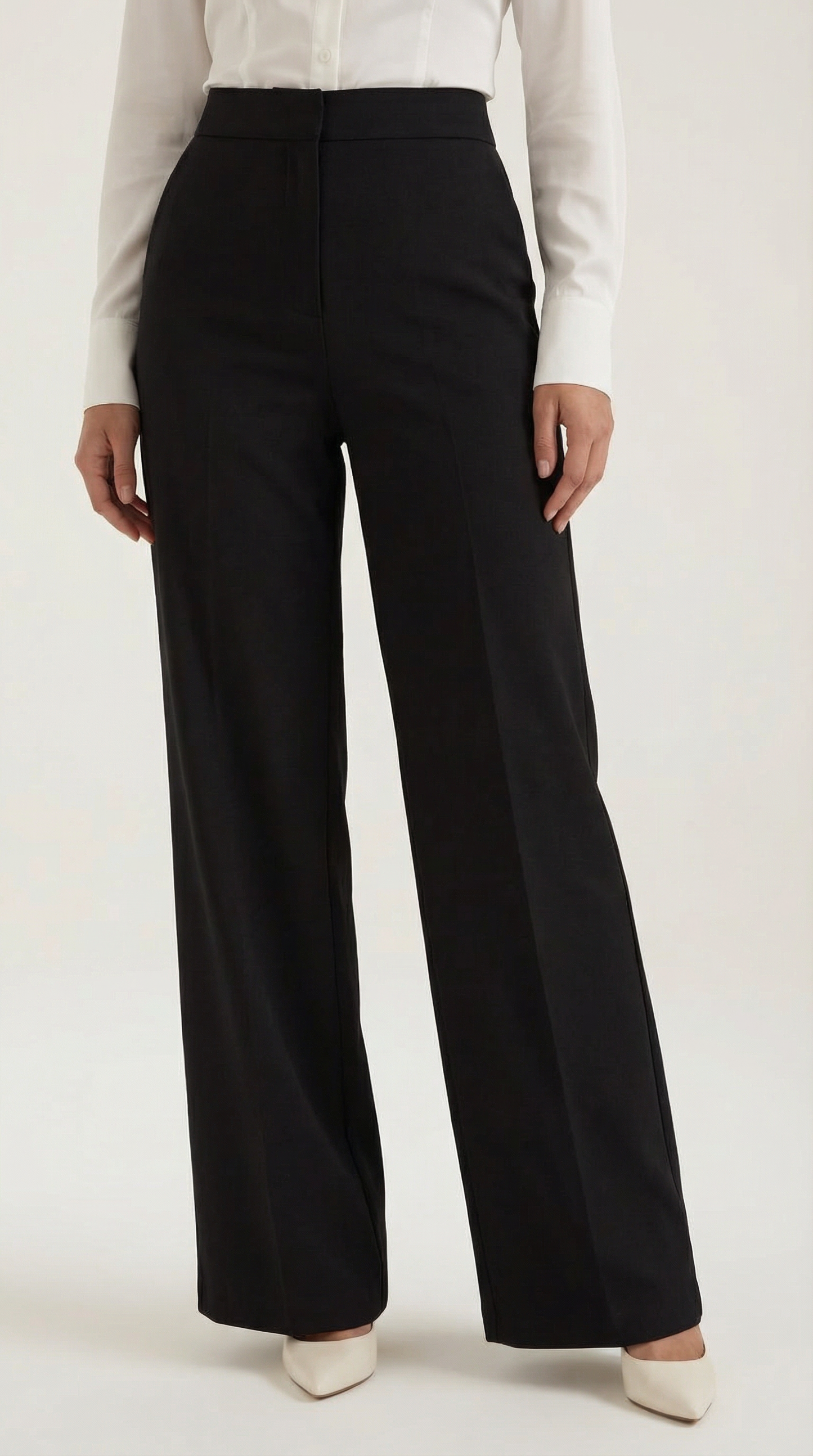 Pantalones Mujer Pierna Ancha Algodón Cintura Alta Pinzas