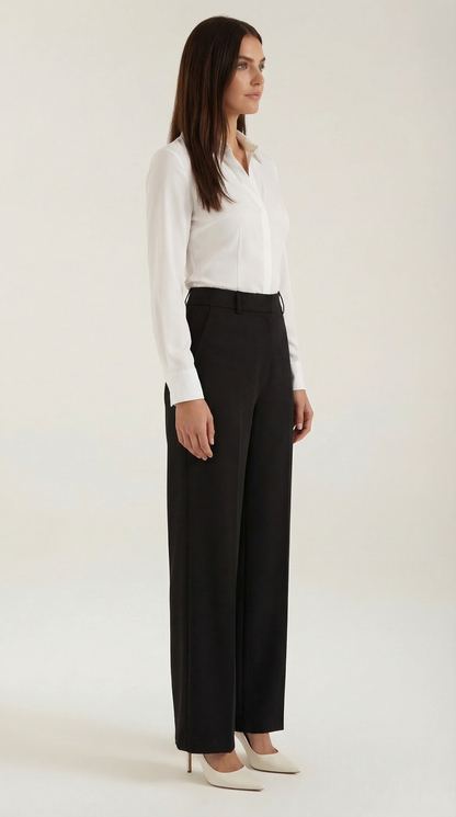Pantalones Mujer Pierna Ancha Algodón Cintura Alta Pinzas