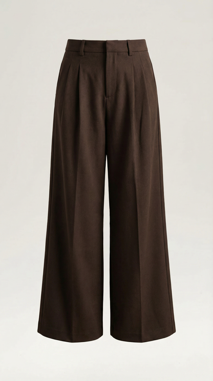 Pantalones Mujer Pierna Ancha Algodón Cintura Alta Pinzas