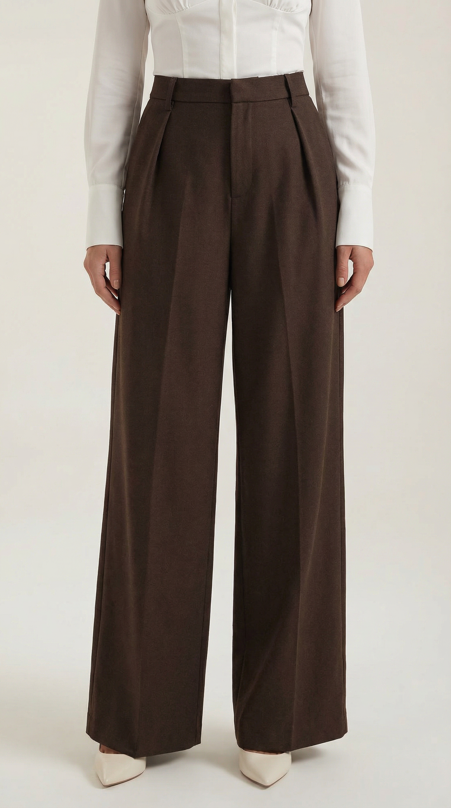 Pantalones Mujer Pierna Ancha Algodón Cintura Alta Pinzas