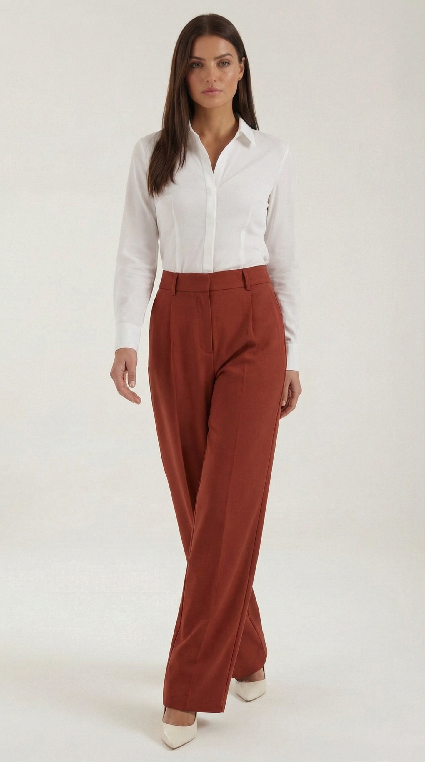 Pantalones Mujer Pierna Ancha Algodón Cintura Alta Pinzas