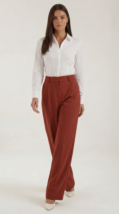 Pantalones Mujer Pierna Ancha Algodón Cintura Alta Pinzas