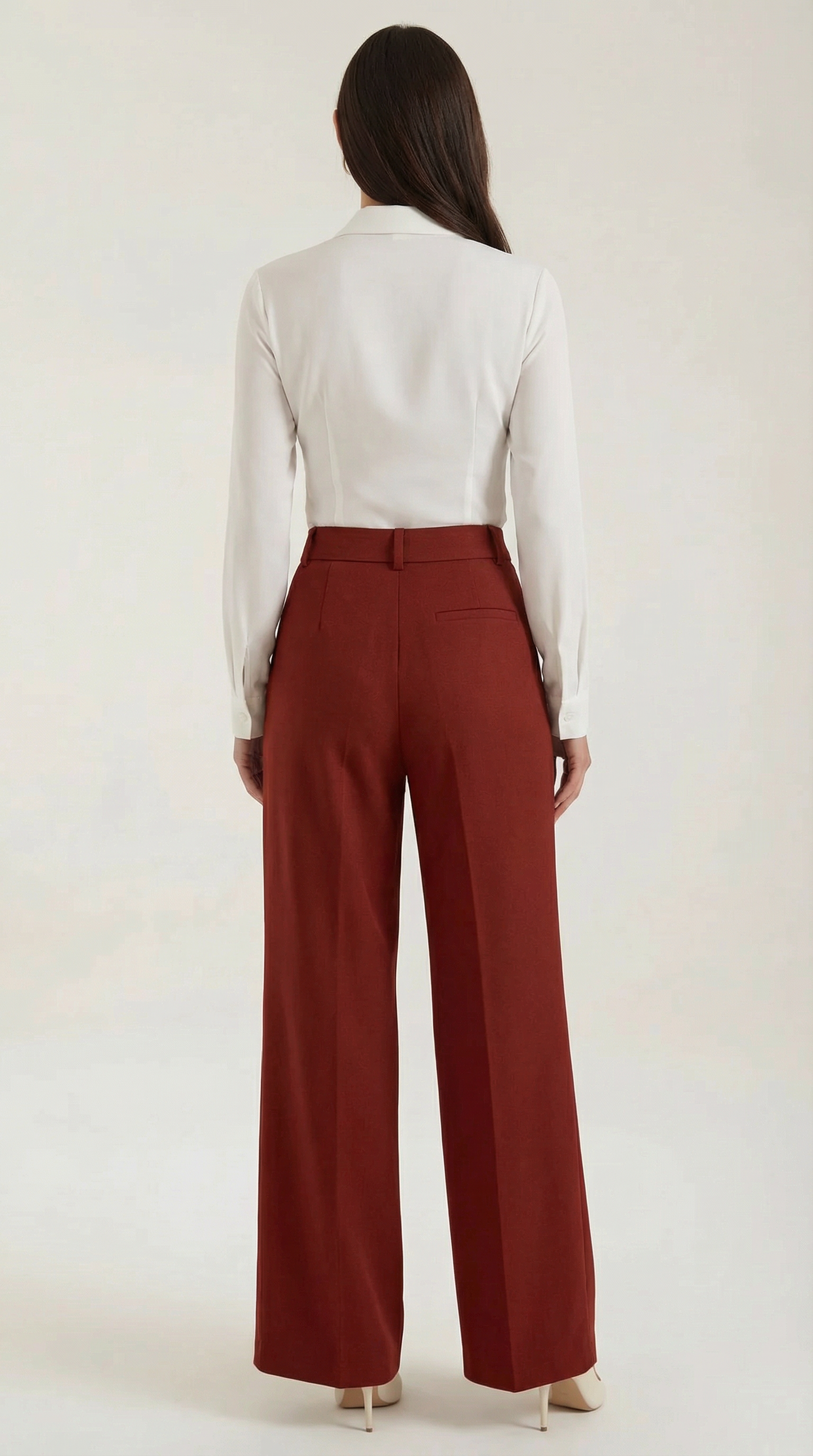 Pantalones Mujer Pierna Ancha Algodón Cintura Alta Pinzas