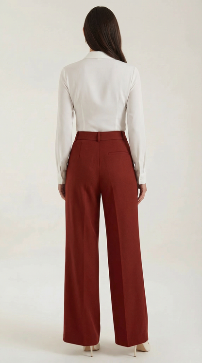 Pantalones Mujer Pierna Ancha Algodón Cintura Alta Pinzas