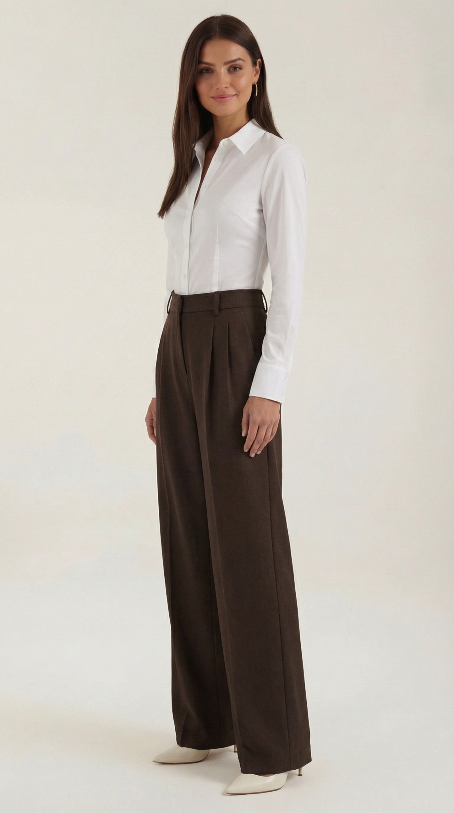 Pantalones Mujer Pierna Ancha Algodón Cintura Alta Pinzas