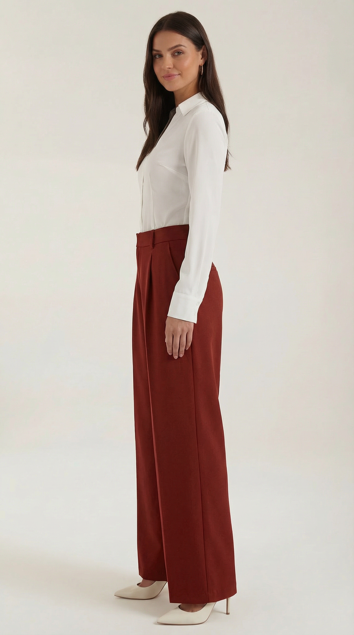 Pantalones Mujer Pierna Ancha Algodón Cintura Alta Pinzas