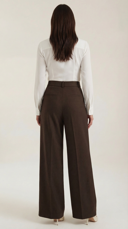 Pantalones Mujer Pierna Ancha Algodón Cintura Alta Pinzas