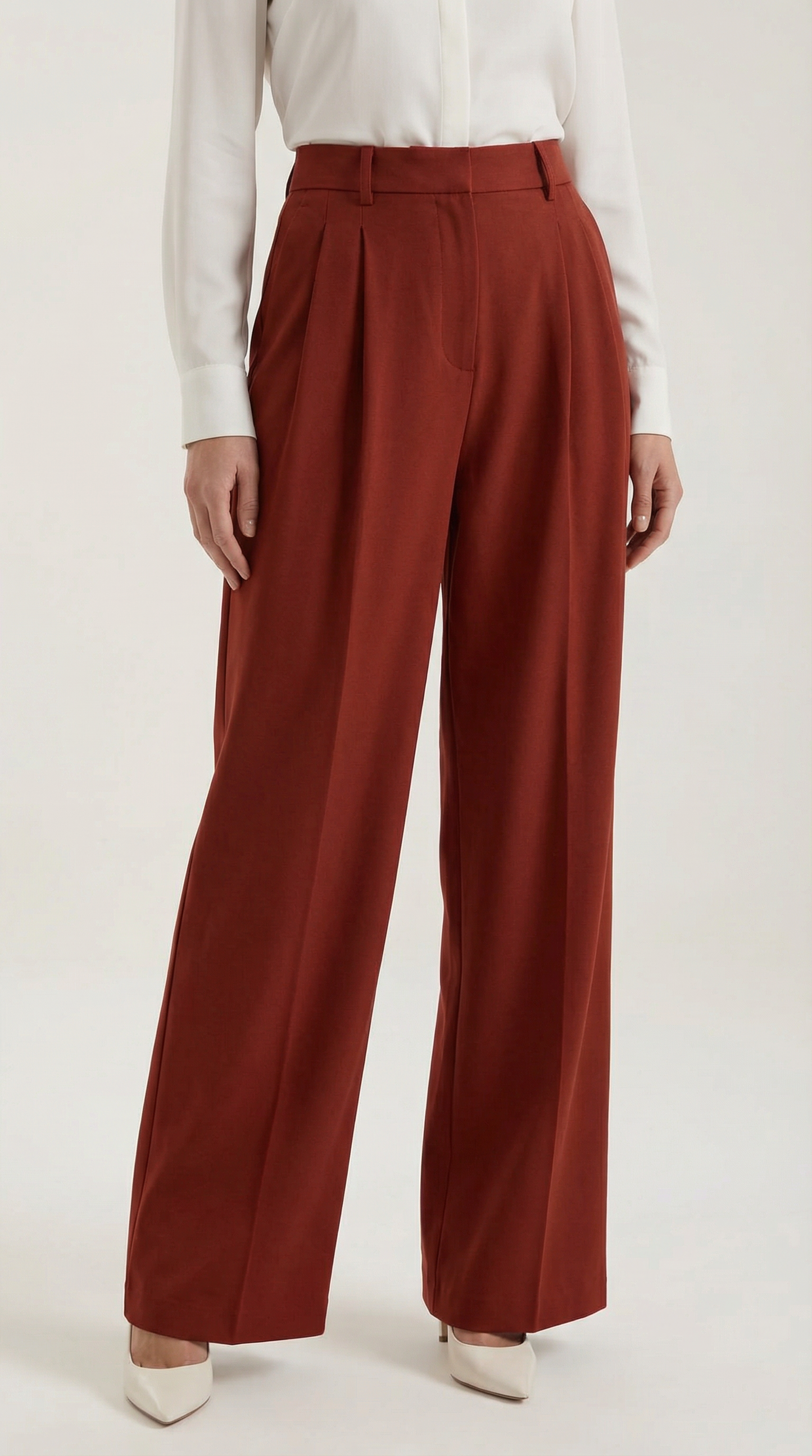 Pantalones Mujer Pierna Ancha Algodón Cintura Alta Pinzas