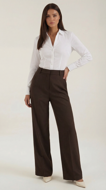 Pantalones Mujer Pierna Ancha Algodón Cintura Alta Pinzas