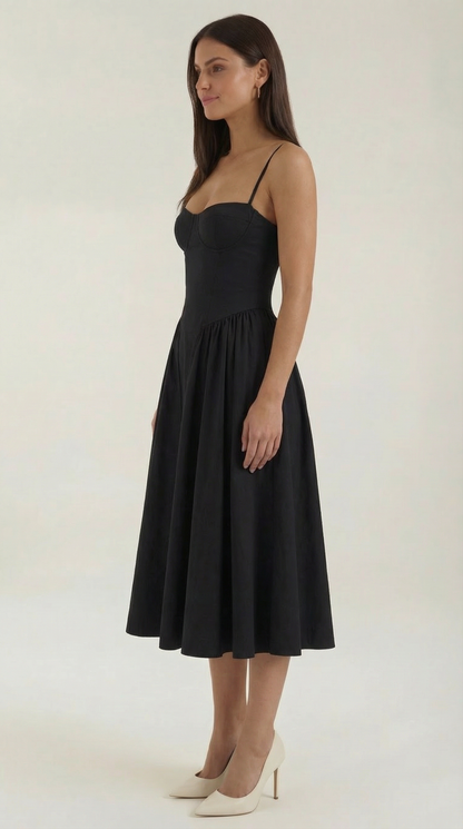 Vestido Midi Mujer Algodón Estilo Corsé Tirantes