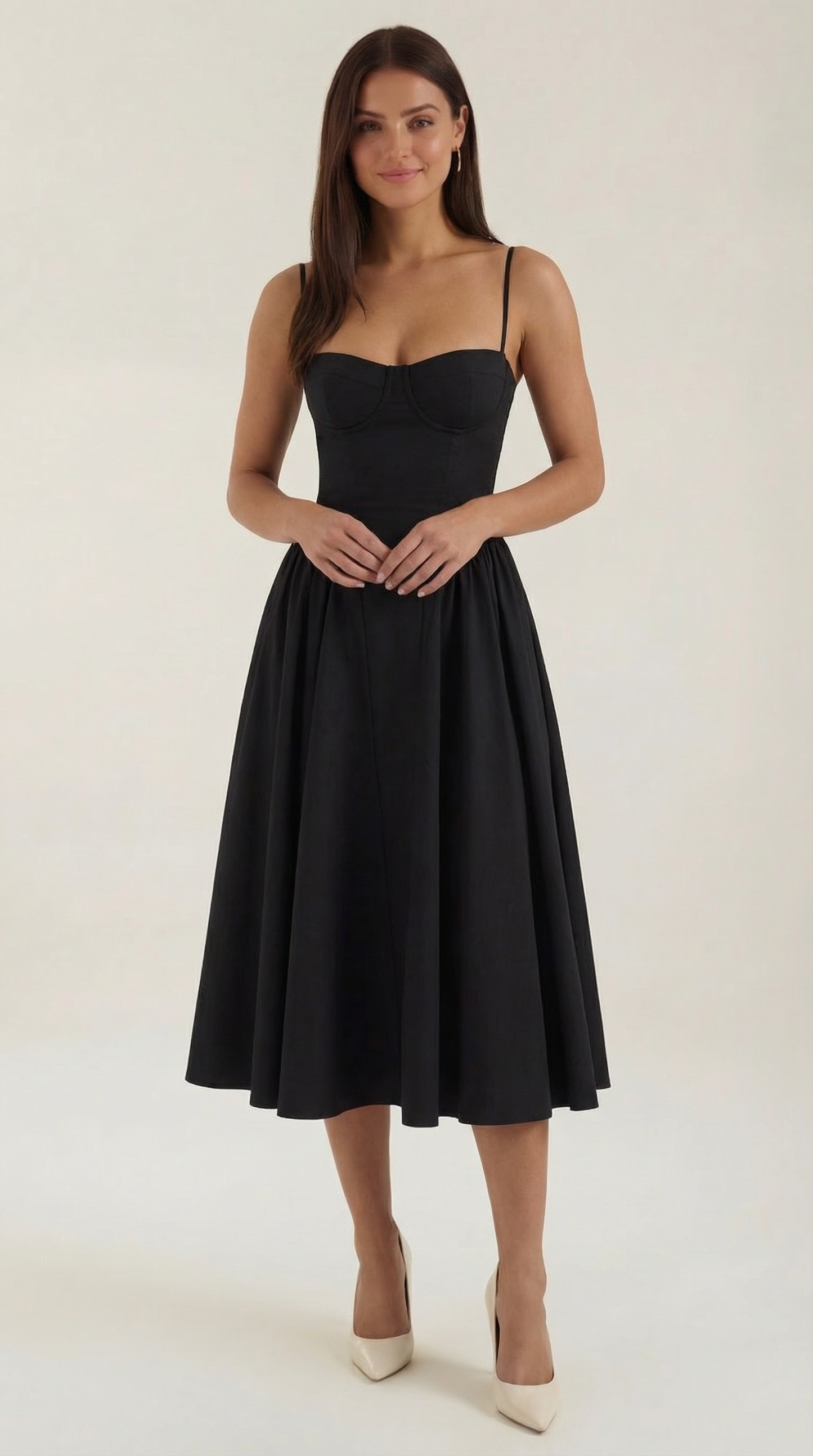 Vestido Midi Mujer Algodón Estilo Corsé Tirantes