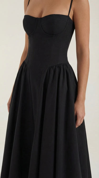 Vestido Midi Mujer Algodón Estilo Corsé Tirantes