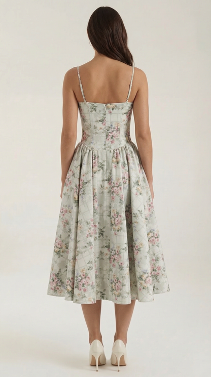 Vestido Midi Mujer Algodón Estilo Corsé Tirantes