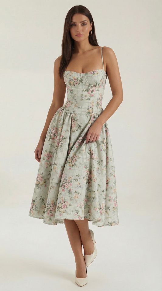 Vestido Midi Mujer Algodón Estilo Corsé Tirantes - Mavetta