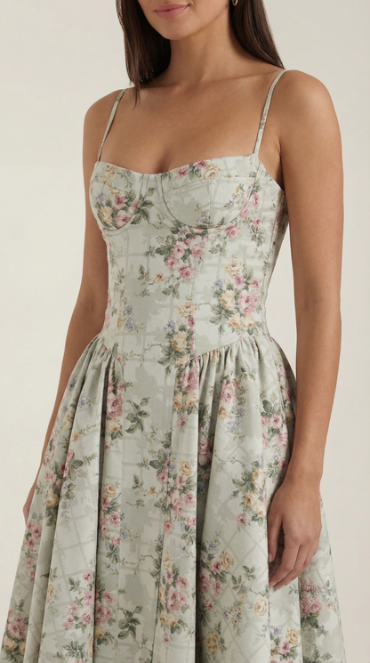 Vestido Midi Mujer Algodón Estilo Corsé Tirantes