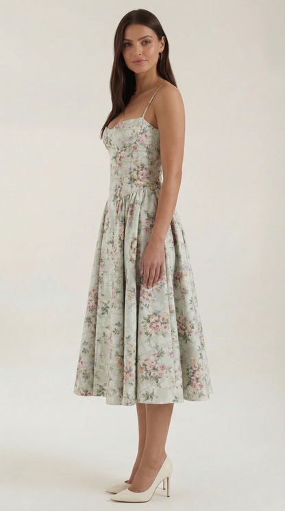 Vestido Midi Mujer Algodón Estilo Corsé Tirantes