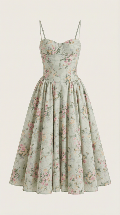 Vestido Midi Mujer Algodón Estilo Corsé Tirantes