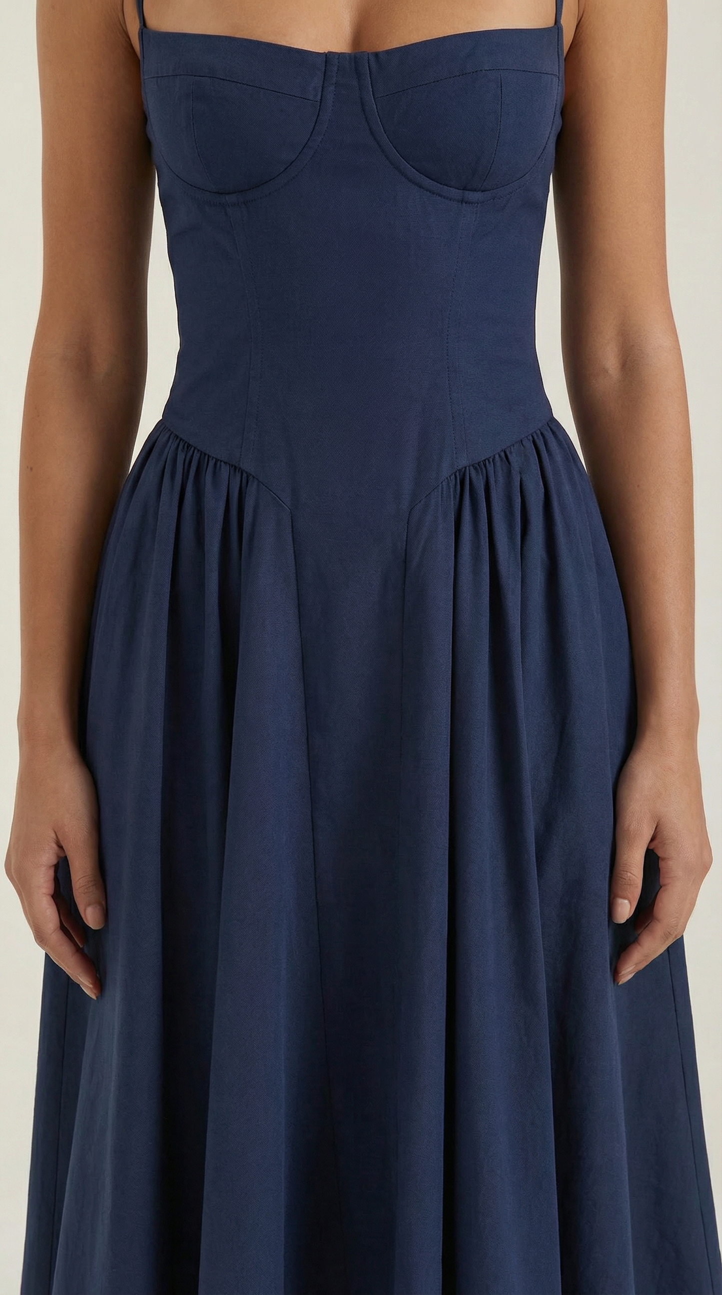 Vestido Midi Mujer Algodón Estilo Corsé Tirantes