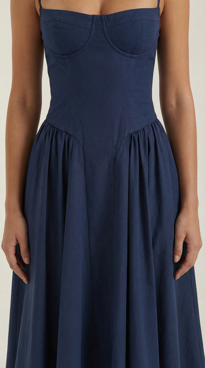 Vestido Midi Mujer Algodón Estilo Corsé Tirantes