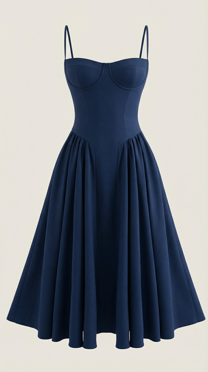 Vestido Midi Mujer Algodón Estilo Corsé Tirantes
