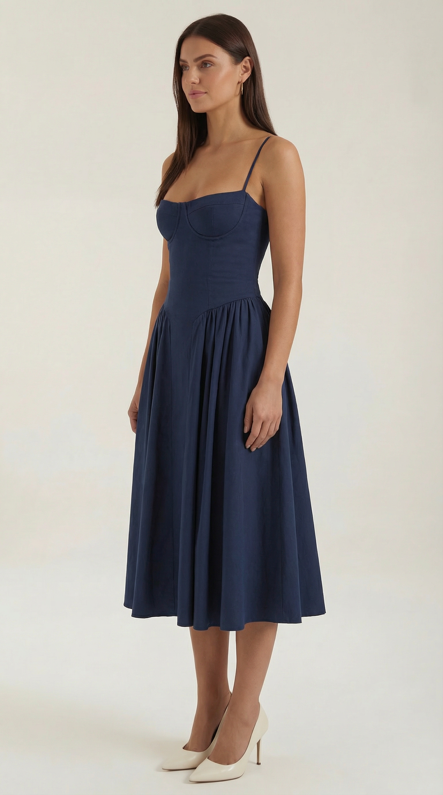 Vestido Midi Mujer Algodón Estilo Corsé Tirantes