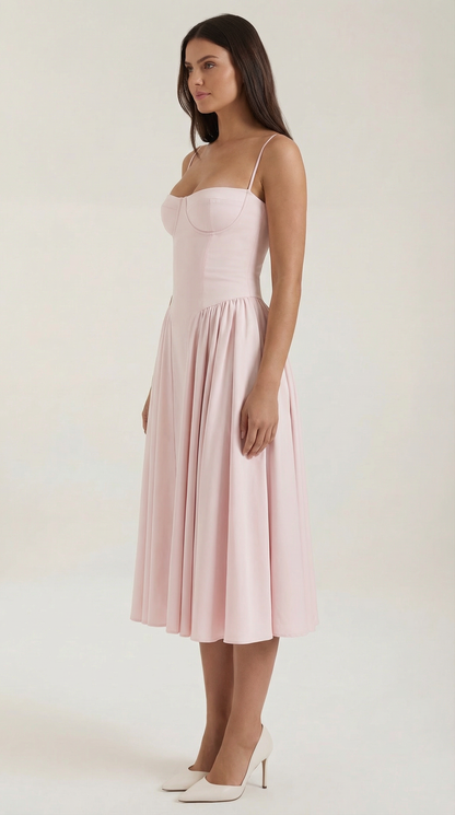 Vestido Midi Mujer Algodón Estilo Corsé Tirantes