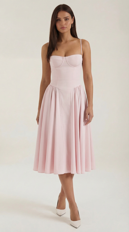 Vestido Midi Mujer Algodón Estilo Corsé Tirantes