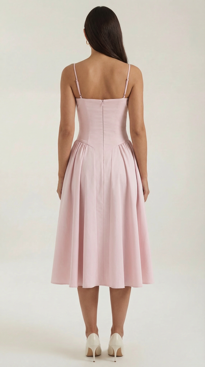 Vestido Midi Mujer Algodón Estilo Corsé Tirantes