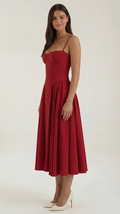 Vestido Midi Mujer Algodón Estilo Corsé Tirantes