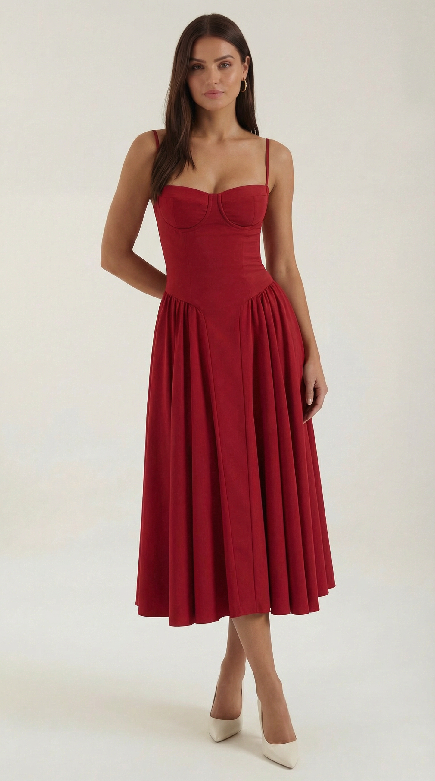 Vestido Midi Mujer Algodón Estilo Corsé Tirantes