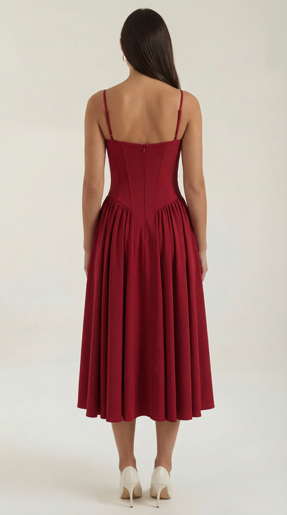 Vestido Midi Mujer Algodón Estilo Corsé Tirantes