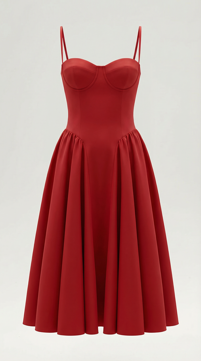 Vestido Midi Mujer Algodón Estilo Corsé Tirantes