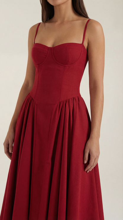 Vestido Midi Mujer Algodón Estilo Corsé Tirantes