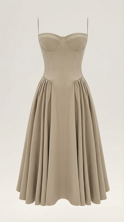 Vestido Midi Mujer Algodón Estilo Corsé Tirantes