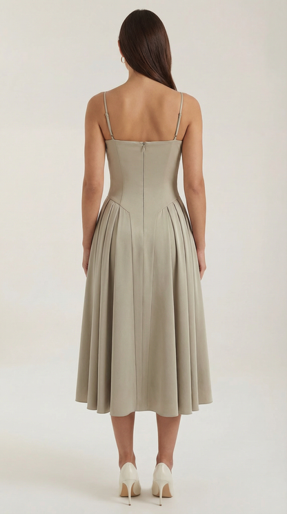 Vestido Midi Mujer Algodón Estilo Corsé Tirantes