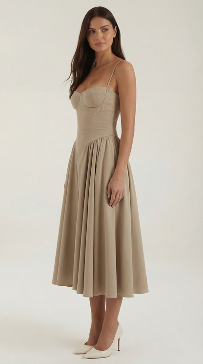 Vestido Midi Mujer Algodón Estilo Corsé Tirantes