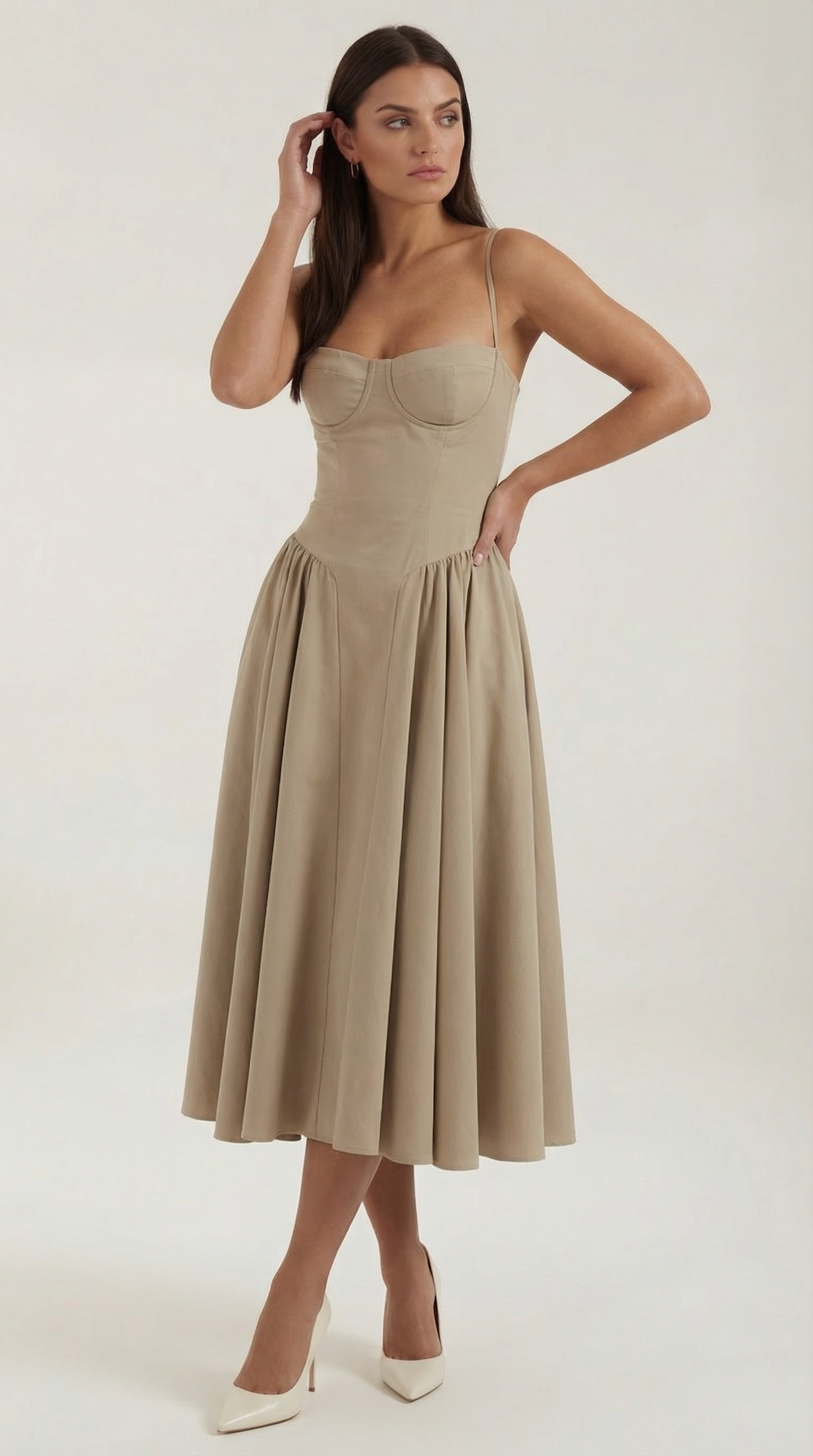 Vestido Midi Mujer Algodón Estilo Corsé Tirantes