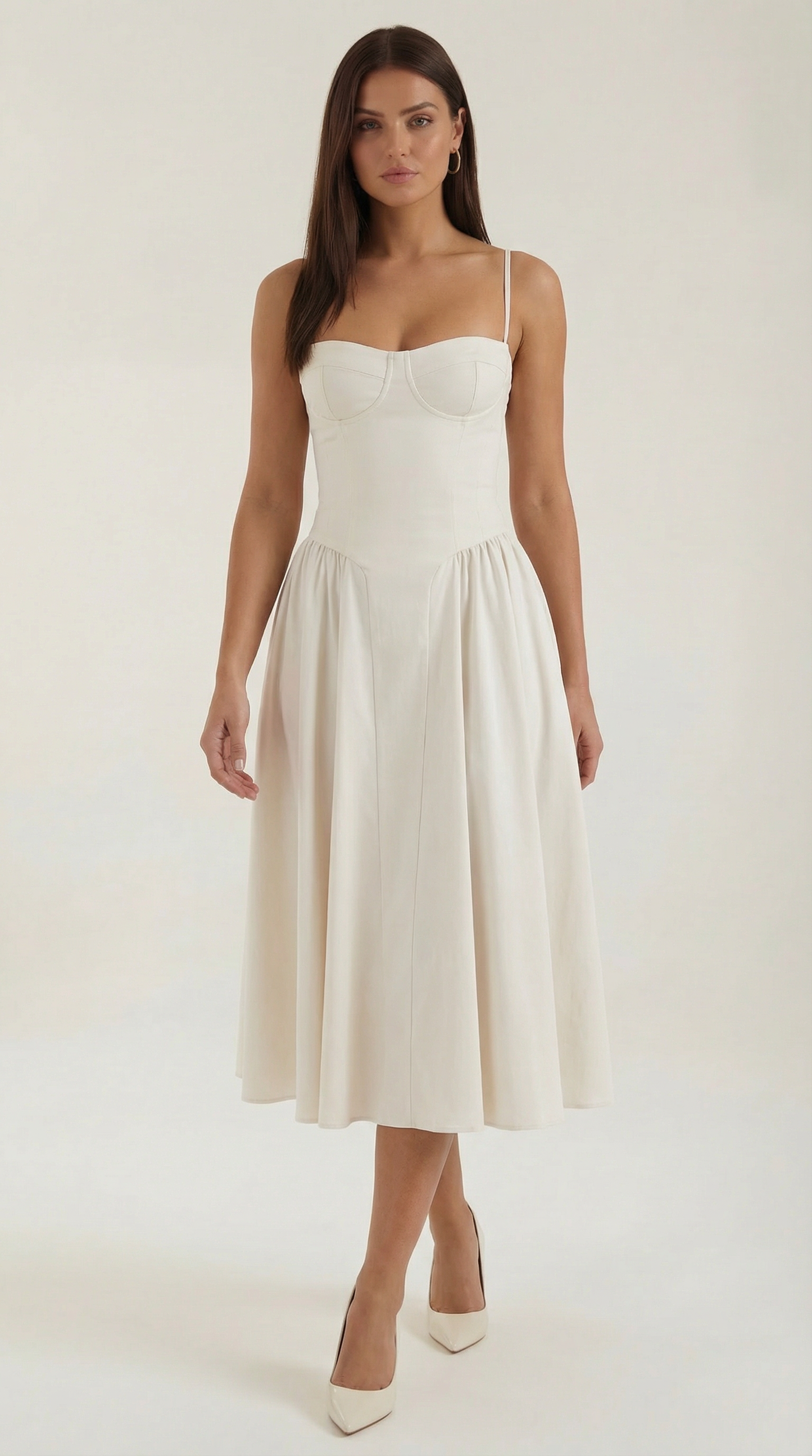 Vestido Midi Mujer Algodón Estilo Corsé Tirantes