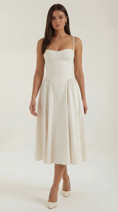 Vestido Midi Mujer Algodón Estilo Corsé Tirantes