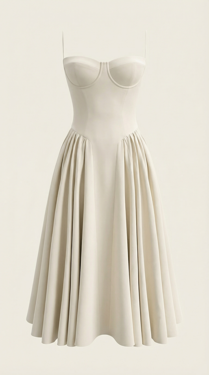 Vestido Midi Mujer Algodón Estilo Corsé Tirantes