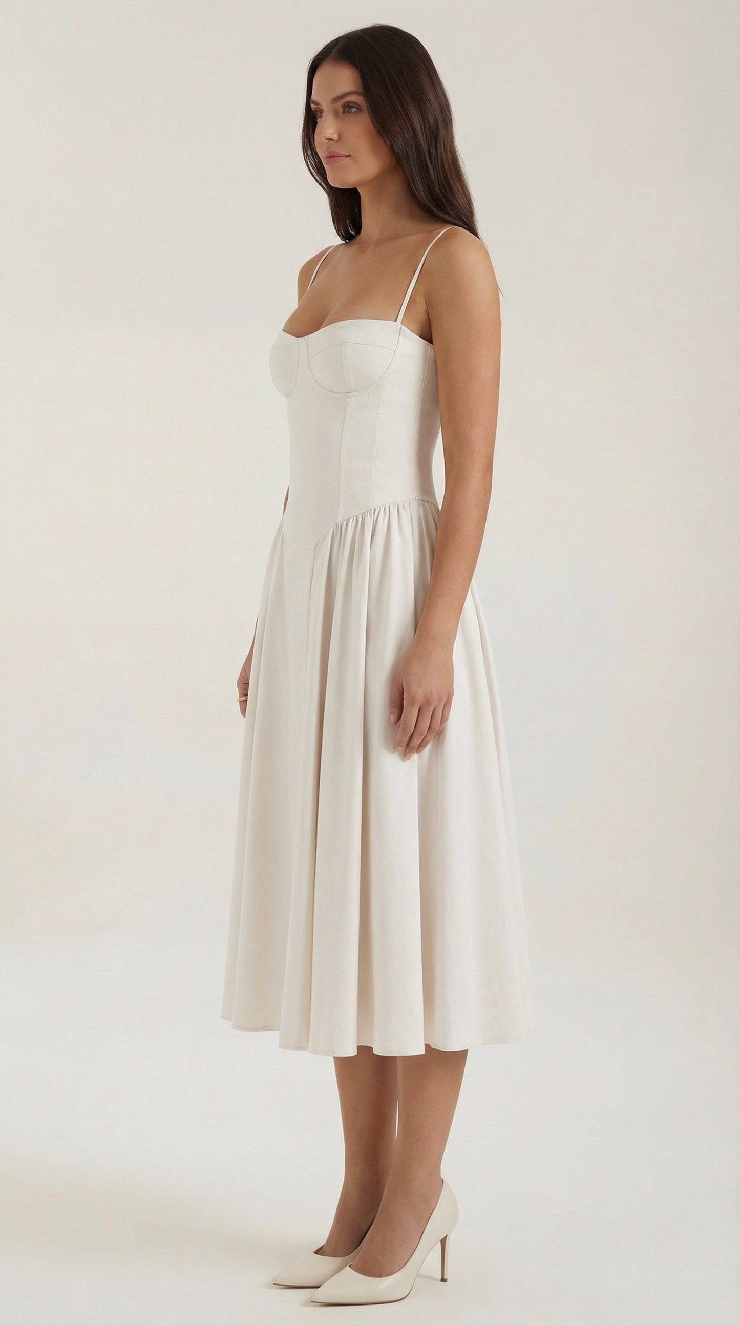 Vestido Midi Mujer Algodón Estilo Corsé Tirantes