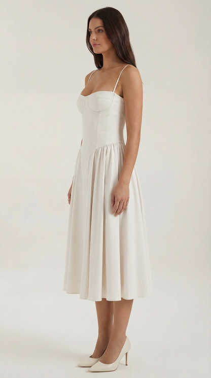 Vestido Midi Mujer Algodón Estilo Corsé Tirantes