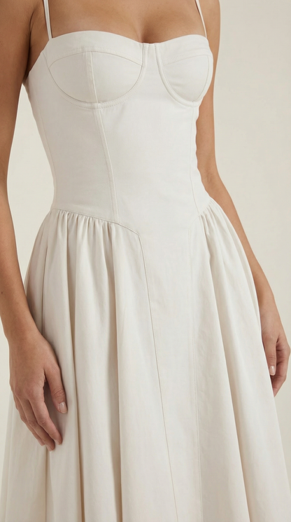 Vestido Midi Mujer Algodón Estilo Corsé Tirantes