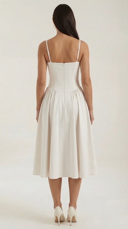 Vestido Midi Mujer Algodón Estilo Corsé Tirantes