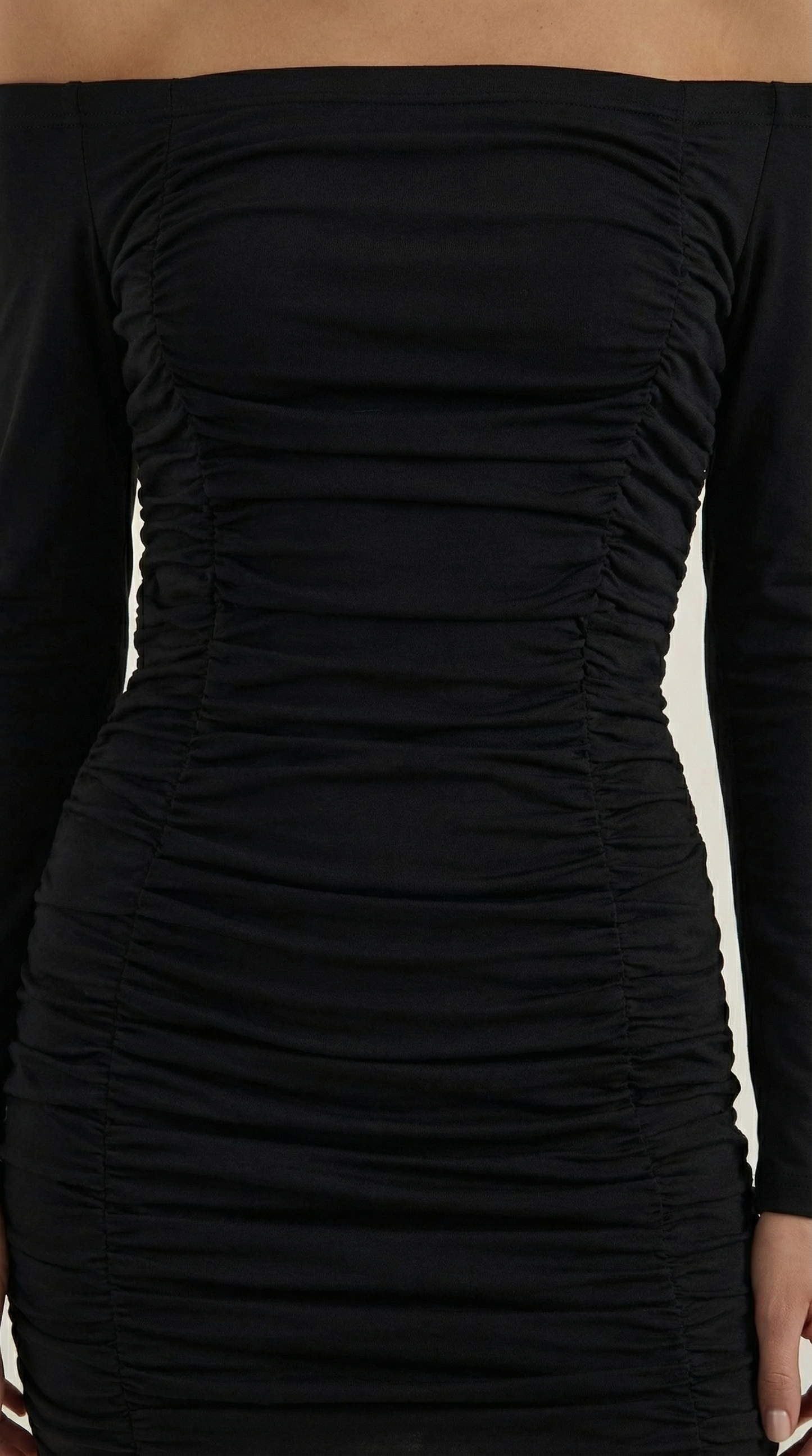 Vestido Mujer Ajustado Hombros Descubiertos Manga Larga Plisado