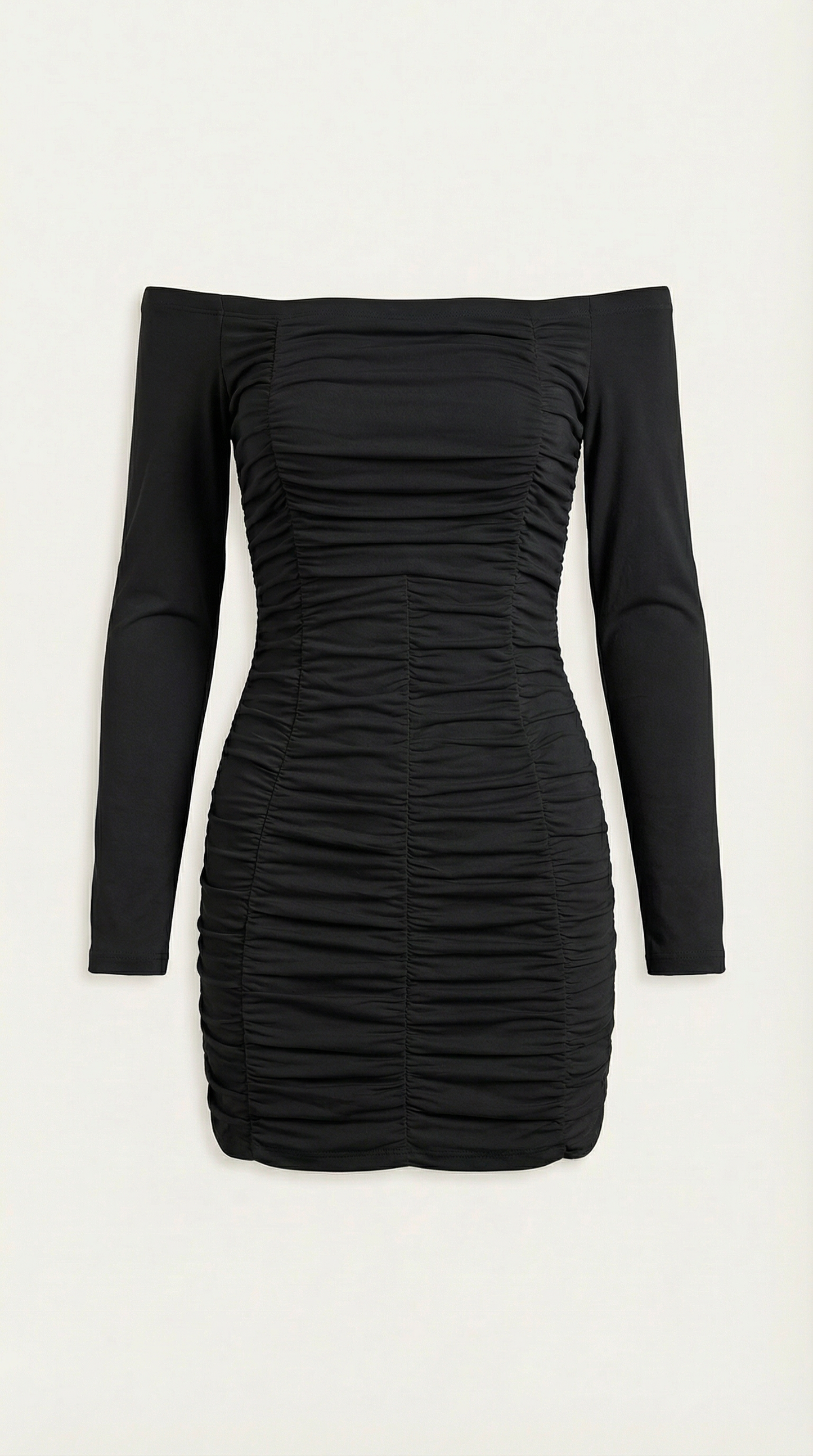 Vestido Mujer Ajustado Hombros Descubiertos Manga Larga Plisado