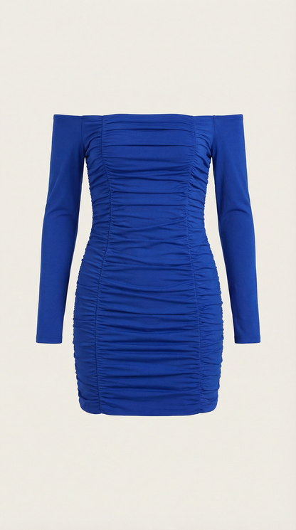 Vestido Mujer Ajustado Hombros Descubiertos Manga Larga Plisado