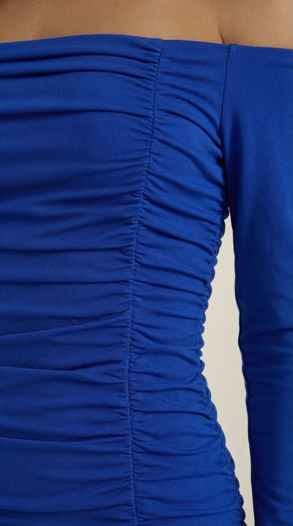 Vestido Mujer Ajustado Hombros Descubiertos Manga Larga Plisado