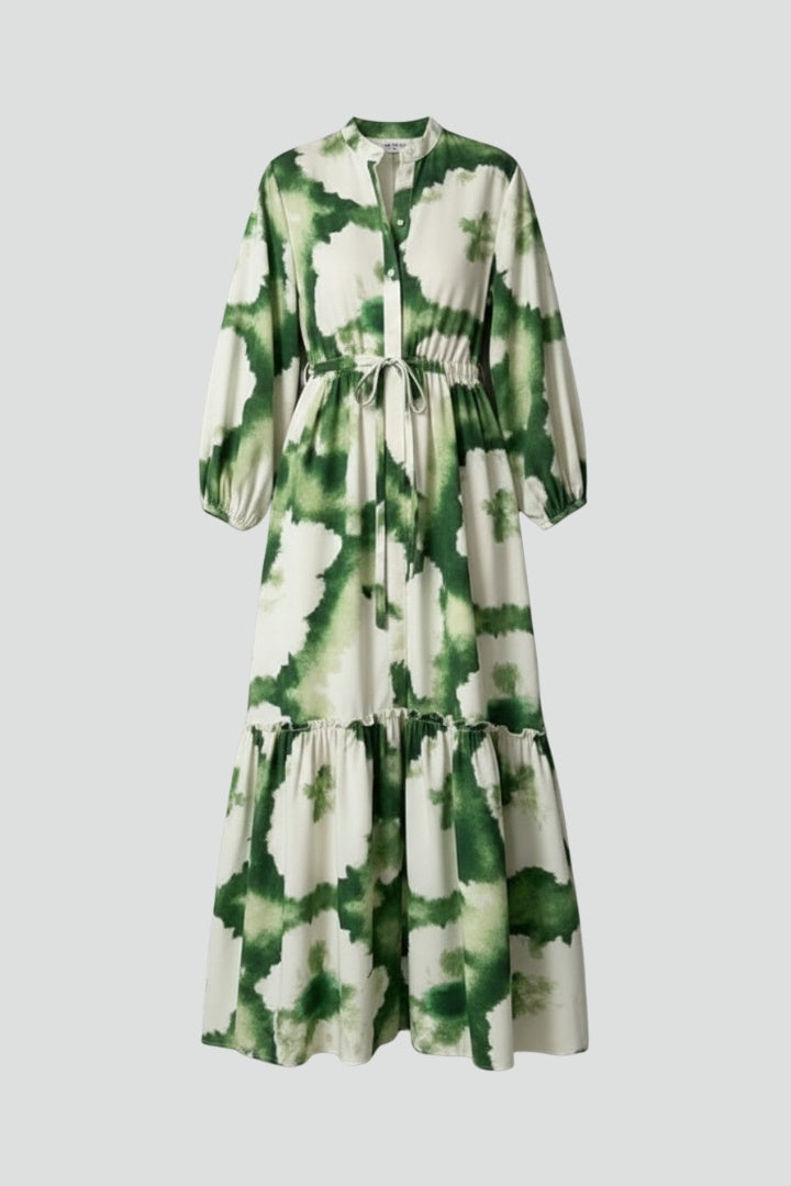 Vestido Largo Mujer Camisero con Volantes Cintura Fruncida - Mavetta